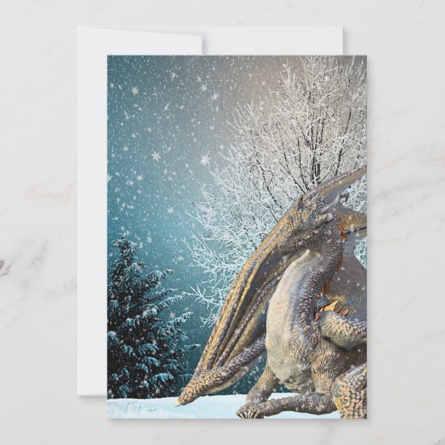Cartes Pour Fêtes Annuelles Scène hivernale de dragon Vacances enneigées (Devant)