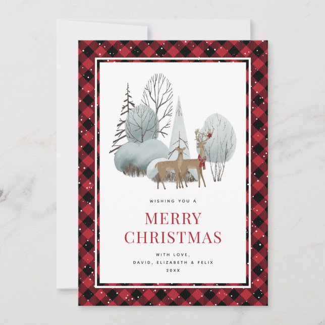 Cartes Pour Fêtes Annuelles Scène hivernale de rennes Joyeux Noël rouge (Devant)
