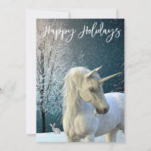 Cartes Pour Fêtes Annuelles Scène hivernale licorne neige Joyeuses Fêtes