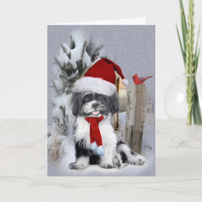 Cartes Pour Fêtes Annuelles Scène hivernale Shih Tzu (Devant)