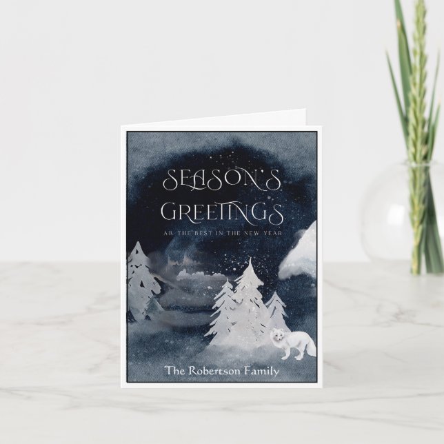 Cartes Pour Fêtes Annuelles Scène hivernale sombre classique avec renard Noël (Devant)