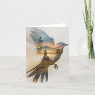 Cartes Pour Fêtes Annuelles Scène naturelle dans la Silhouette d'un oiseau