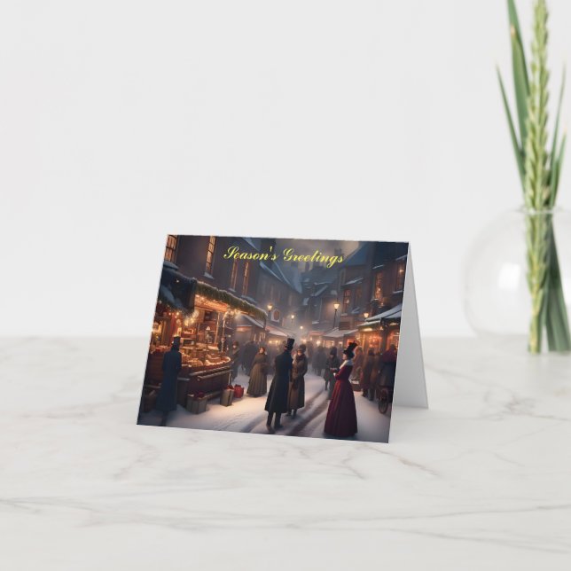 Cartes Pour Fêtes Annuelles Scène victorienne du marché de Noël (Devant)