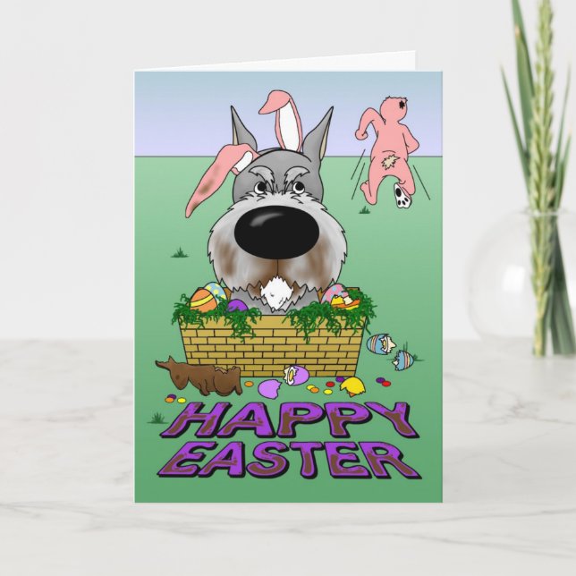 Cartes Pour Fêtes Annuelles Schnauzer Bonne Pâques (Devant)