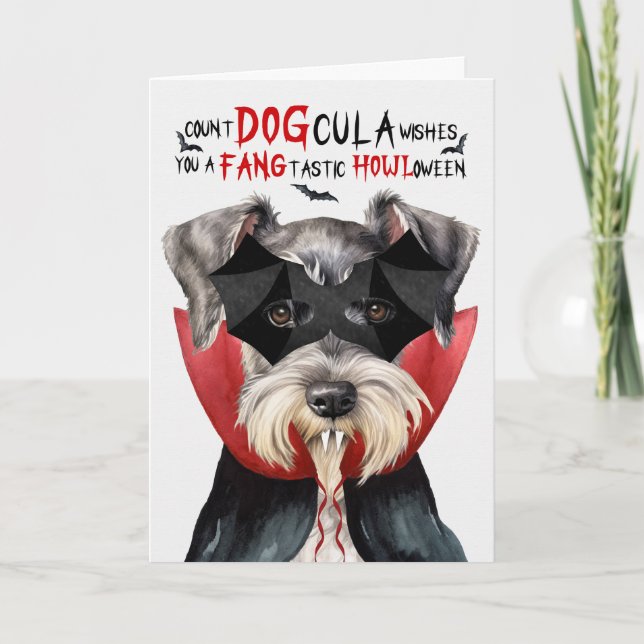 Cartes Pour Fêtes Annuelles Schnauzer Chien drôle nombre DOGcula Halloween (Devant)