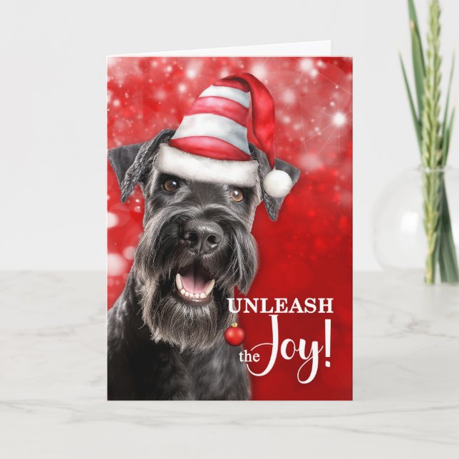 Cartes Pour Fêtes Annuelles Schnauzer Dog Unleash the Joy Christmas (Devant)