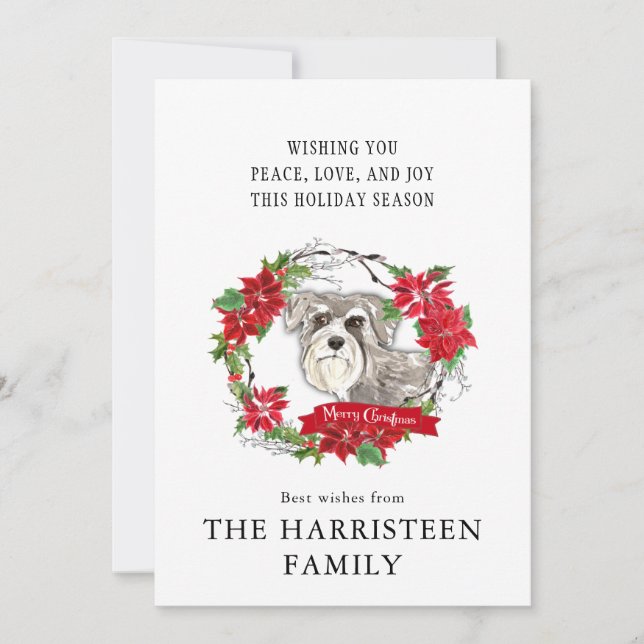 Cartes Pour Fêtes Annuelles Schnauzer gris aquarelle Poinsettia Noël (Devant)