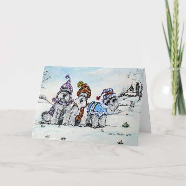 Cartes Pour Fêtes Annuelles Schnauzers en hiver (Devant)