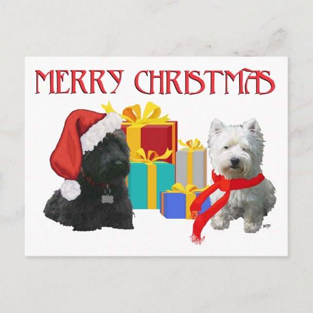 Cartes Pour Fêtes Annuelles Scottie et Westie Joyeux Noël (Devant)