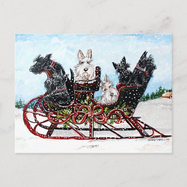 Cartes Pour Fêtes Annuelles Scottie Sleigh Ride (Devant)