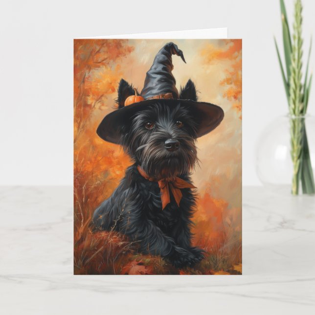 Cartes Pour Fêtes Annuelles Scottie Witch Halloween (Devant)