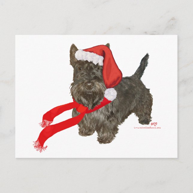 Cartes Pour Fêtes Annuelles Scottish Terrier est Père Noël Helper (Devant)
