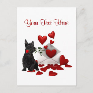 Cartes Pour Fêtes Annuelles Scottish Terrier Puppy Red Rose Valentine Design