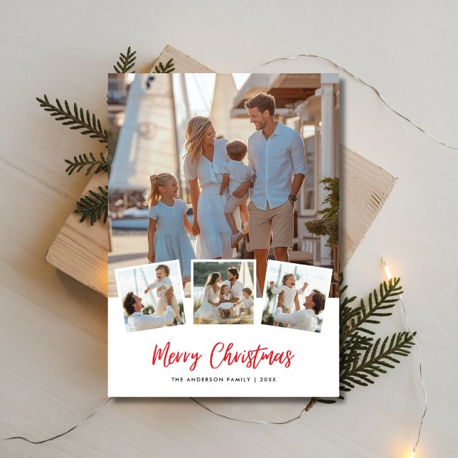 Cartes Pour Fêtes Annuelles Script 4 Photo Famille Noël Marine marine (Créateur téléchargé)