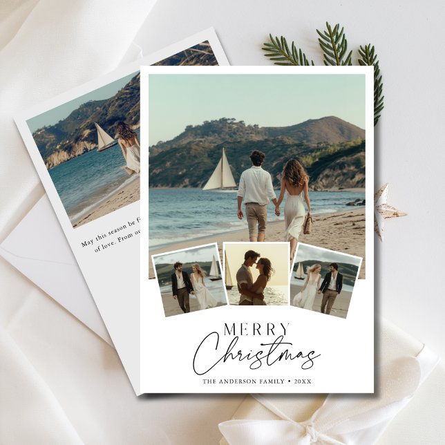Cartes Pour Fêtes Annuelles Script 5 Photo Nautical Beach Merry Christmas (Créateur téléchargé)