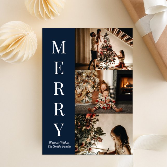 Cartes Pour Fêtes Annuelles Script bleu moderne Joyeux Noël Photo (Créateur téléchargé)