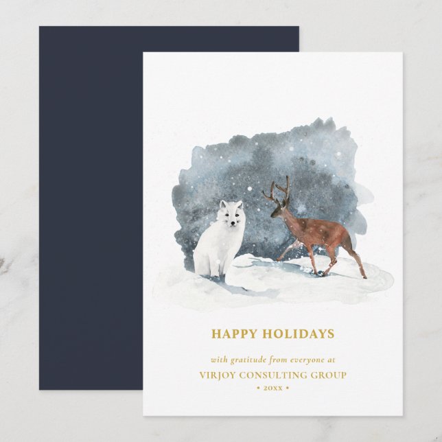 Cartes Pour Fêtes Annuelles Script Blue Gold moderne Arctic Winter (Devant / Derrière)