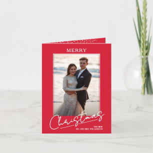 Cartes Pour Fêtes Annuelles Script Chic Joyeux Noël sur Photo Rouge Pliée