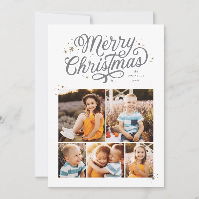 Cartes Pour Fêtes Annuelles Script classique Joyeux Noël Multi Photo Holiday (Devant)