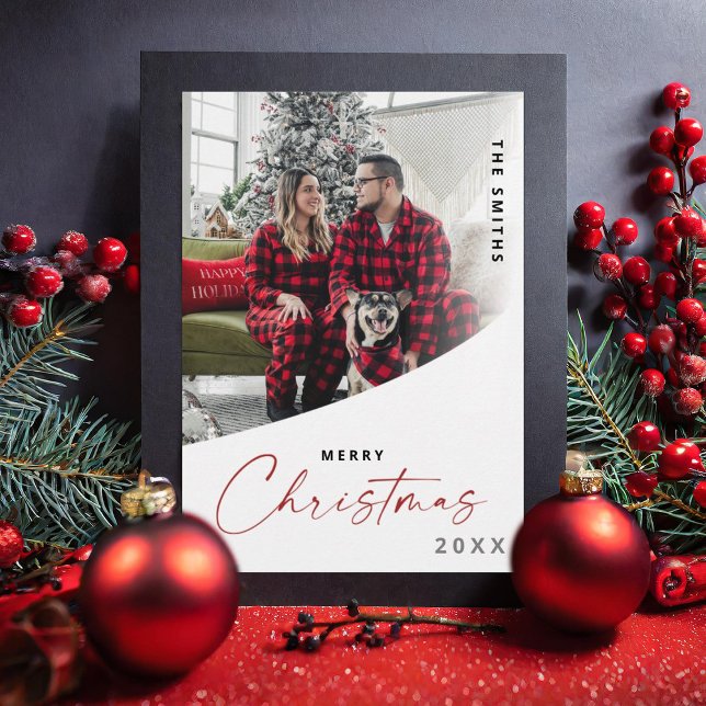 Cartes Pour Fêtes Annuelles Script classique Joyeux Noël une photo moderne (Créateur téléchargé)