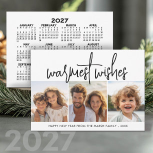Cartes Pour Fêtes Annuelles Script Collage de 3 Photos - Calendrier 2027 HNY