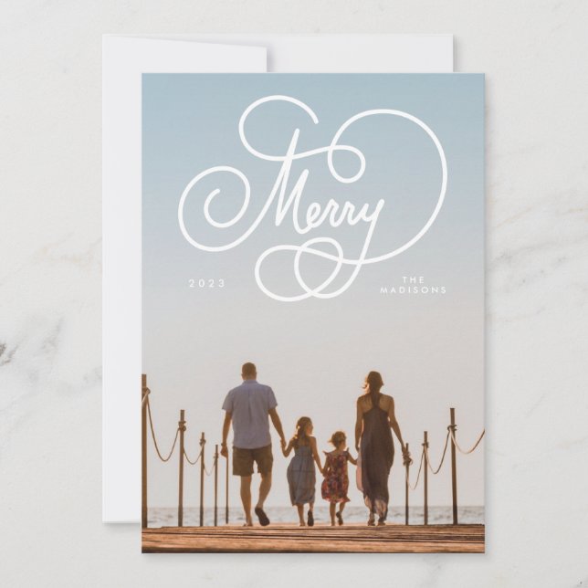 Cartes Pour Fêtes Annuelles Script Cursive Joyeux Flourdissement Plein Photo V (Devant)