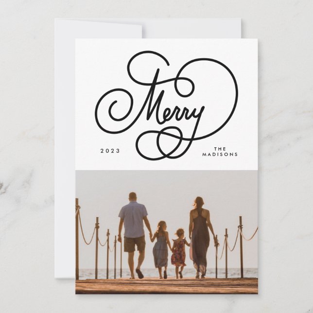 Cartes Pour Fêtes Annuelles Script Cursive Joyeux Flourish Photo Holiday (Devant)
