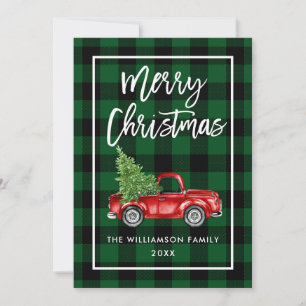 Cartes Pour Fêtes Annuelles Script de brosse de camion Vintage de Noël vert pl