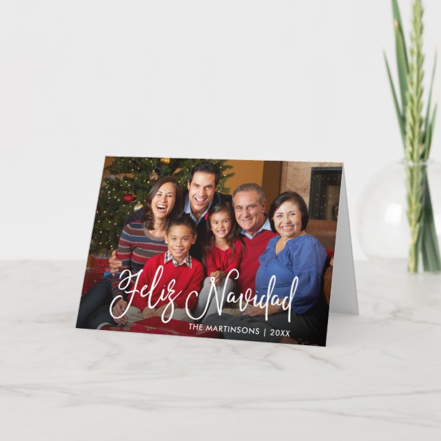 Cartes Pour Fêtes Annuelles Script de calligraphie Feliz Navidad (Devant)