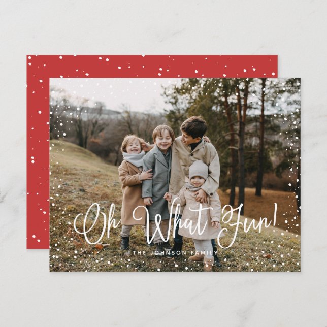 Cartes Pour Fêtes Annuelles Script de neige moderne 2 photo (Devant / Derrière)