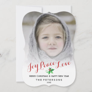 Cartes Pour Fêtes Annuelles Script de Noël Joie Paix Amour Holly Photo