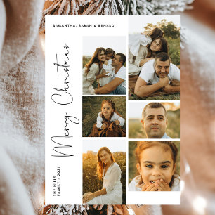 Cartes Pour Fêtes Annuelles Script de Noël Minimal Joyeux Famille 6 Photos