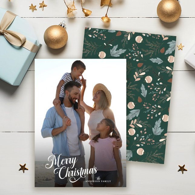 Cartes Pour Fêtes Annuelles Script de Noël Plein Photo Boho Green (Créateur téléchargé)