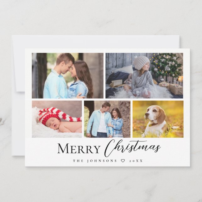 Cartes Pour Fêtes Annuelles Script décontracté Multi photo Joyeux Noël (Devant)