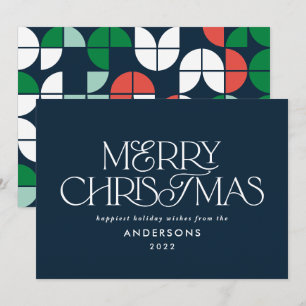 Cartes Pour Fêtes Annuelles Script géométrique de Noël bleu vif