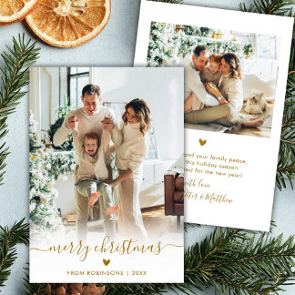 Cartes Pour Fêtes Annuelles Script Gold moderne minimaliste 2 Photo Joyeux Noë