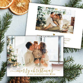 Cartes Pour Fêtes Annuelles Script Gold moderne minimaliste 2 Photo Joyeux Noë