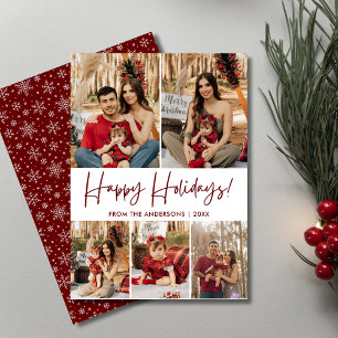 Cartes Pour Fêtes Annuelles Script Happy Holidays 5 Family Photo Modern