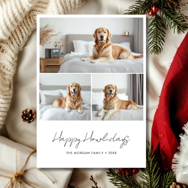 Cartes Pour Fêtes Annuelles Script Happy Howlidays Pet Christmas Puppies Photo (Créateur téléchargé)