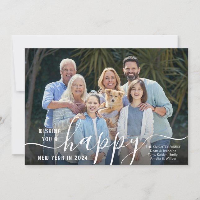 Cartes Pour Fêtes Annuelles Script HAPPY NEW YEAR Photo Overlay 2024 Calendrie (Devant)