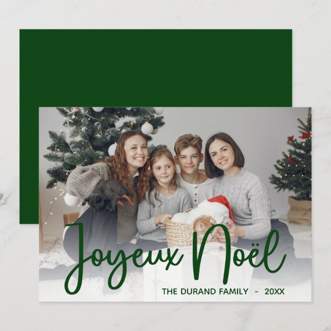 Cartes Pour Fêtes Annuelles Script Joyeux Noel Photo Holiday Card (Devant / Derrière)