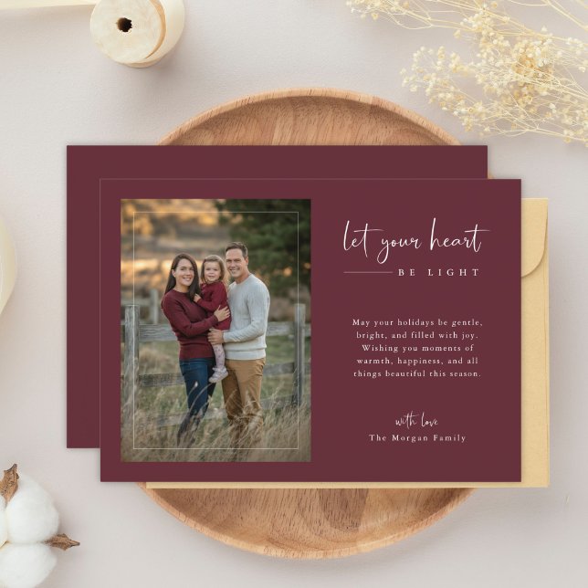Cartes Pour Fêtes Annuelles Script Laissez votre coeur être léger Photo Noël (Créateur téléchargé)