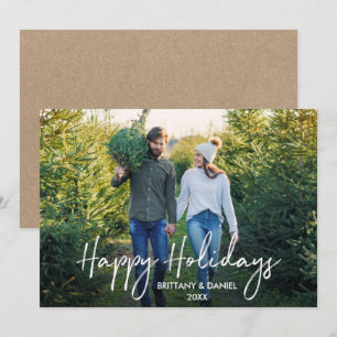 Cartes Pour Fêtes Annuelles Script manuscrit Happy Holidays Photo Kraft