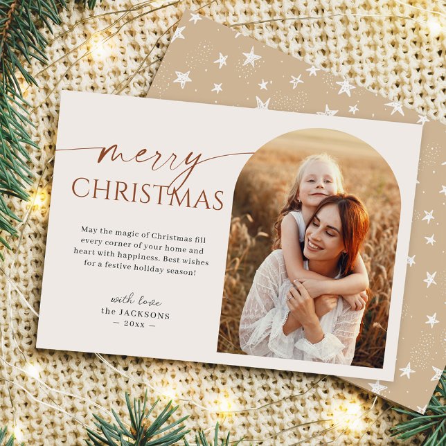 Cartes Pour Fêtes Annuelles Script manuscrit Joyeux Arche de Noël Photo (Créateur téléchargé)