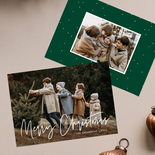 Cartes Pour Fêtes Annuelles Script manuscrit Joyeux Noël 2 Photo (Créateur téléchargé)