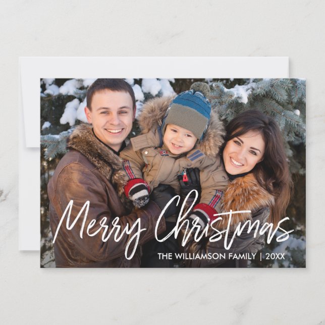 Cartes Pour Fêtes Annuelles Script manuscrit Joyeux Noël Photo de famille (Devant)