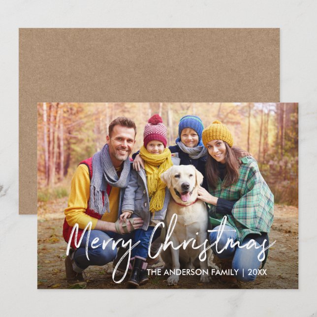 Cartes Pour Fêtes Annuelles Script manuscrit Joyeux Noël Photo Kraft (Devant / Derrière)