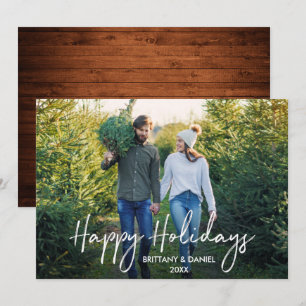 Cartes Pour Fêtes Annuelles Script manuscrit Wood Happy Holidays Photo
