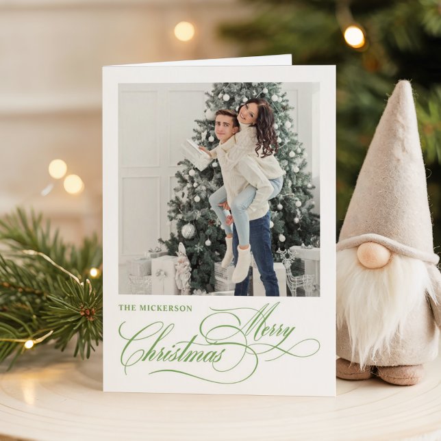 Cartes Pour Fêtes Annuelles Script Merry Christmas 1 photo Folded Holiday Card (Créateur téléchargé)