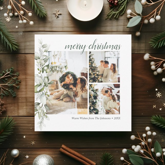 Cartes Pour Fêtes Annuelles Script Merry Christmas Berry Photo Holiday Card (Créateur téléchargé)